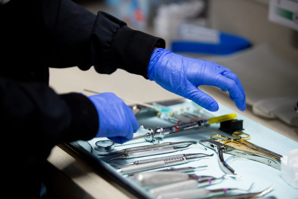 Dental tools being prepared for an oral surgery and facial trauma treatment at Associated Oral & Implant Surgeons